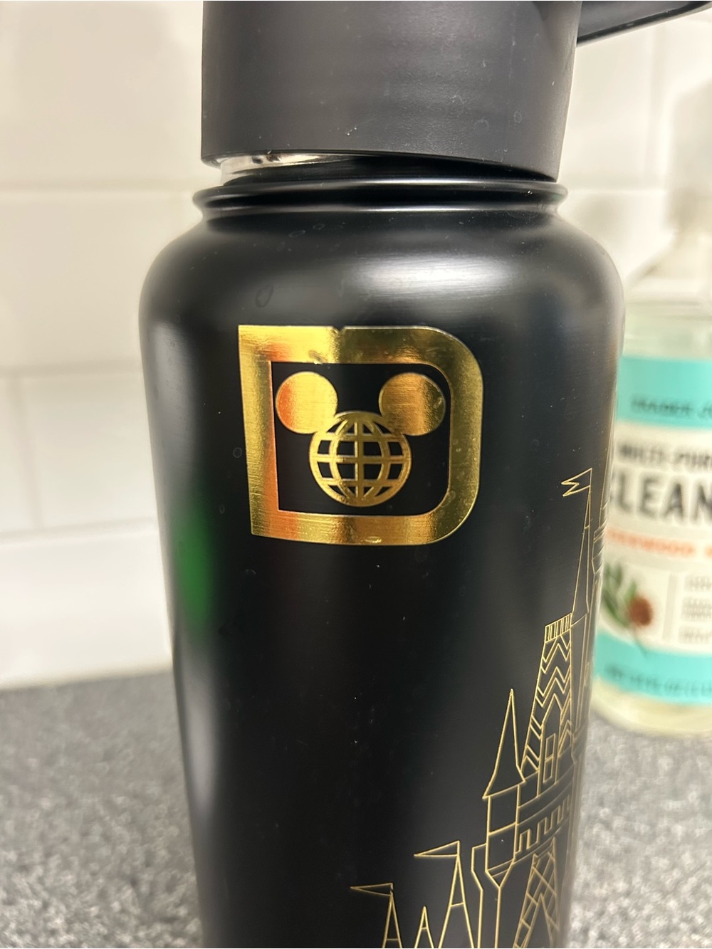 Disney Black and Gold Castle Stainless Water Bottle - Picture 3 of 5
